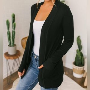 MAGNOLIA BOUTIQUE DOWN BY THE BAY KNIT CARDIGAN - BLACK - MEDIUM